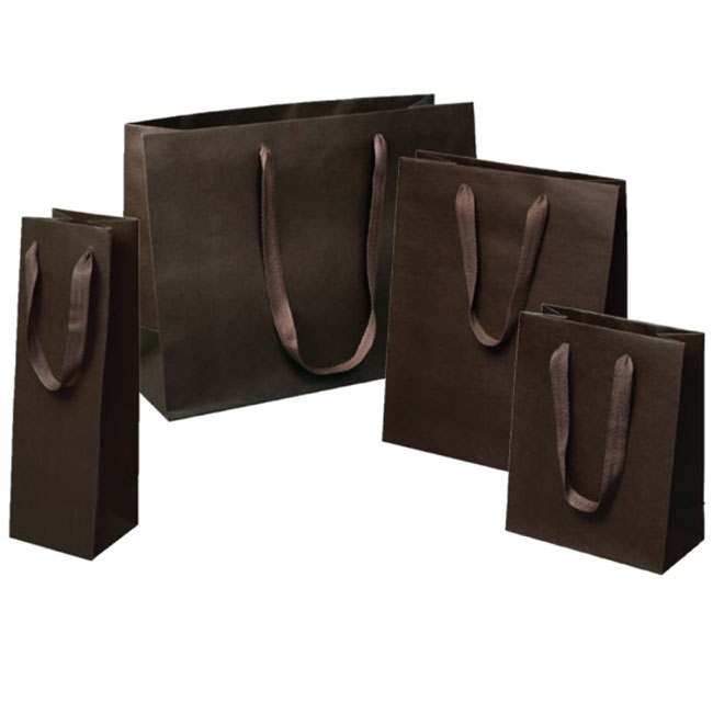 Espresso Paper Euro Tote Bags Black Ribbon Handles