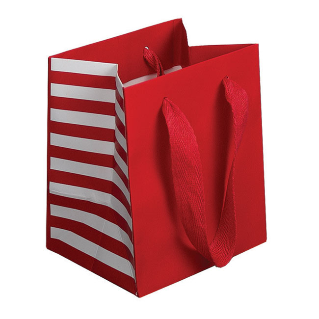 Download Red Stripes Paper Euro Tote Bags Matching Ribbon Handles